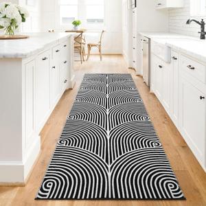 Tiffasea Modern Geometric 2.7' x 8' Rectangular Cotton Woven Machine Washable Runner Rug for Entryway, Hallway, Kitchen, Bedroom, Black Tiffasea Modern Geometric 2.7' x 8' Rectangular Cotton Woven Machine Washable Runner Rug for Entryway, Hallway, Kitchen, Bedroom, Black