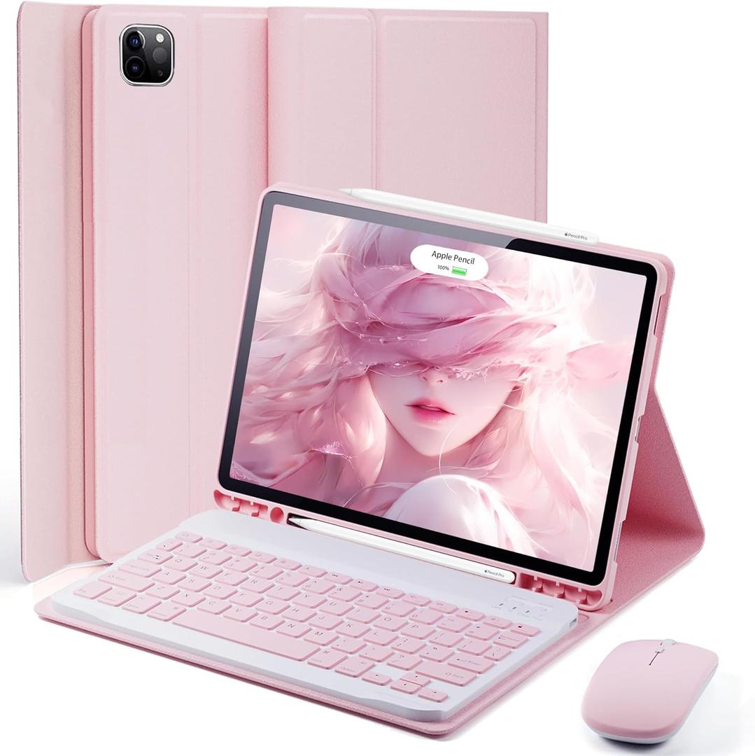 Keyboard Case for iPad Pro 13 (M5 2025) / iPad Pro 13 (M4 2024) 13 inch - with Mouse and Detachable Keyboard, Slim Case with Pen Holder - Pink