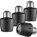 SURAIELEC Light Sensor Socket, Dusk to Dawn Sensor, E26 E27 Light Bulb Socket Adapter, Automatic Photocell Socket for Outdoor Lighting, Porch Light, Post Lamps, Non-Flickering, Black, 4 Pack