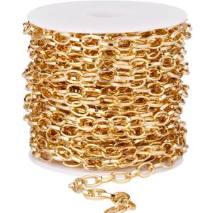 33FT Gold Paperclip Chains Roll, 5mm Aluminum Cable Link Chain Spool Bulk for DIY Crafts Jewelry Making