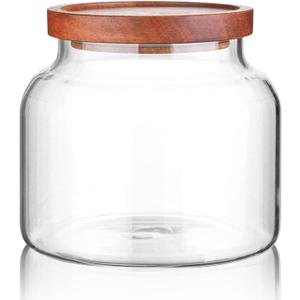 Labina Glass Storage Container Airtight Food Jars Kitchen Canister with Wood Lids, 47 Oz Wide Mouth Pantry Organization Glass Jar for Flour, Sugar, Cookie, Spagetti, Nuts and Candy (B1: 47 Oz 1 pcs)