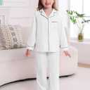 Veseacky 100% Cotton Soft PJs for Big Girls Boys Classic Children's Pajamas White 13-14Y