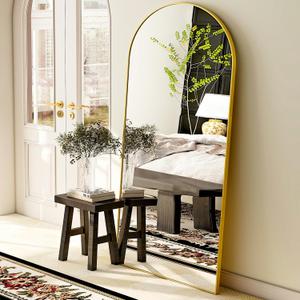 GLSLAND - 20x57 inch Arched Full Length Mirror - Floor Mirrors Aluminum Alloy Frame Full Body Dressing Mirror for Bedroom, Living Room,Black (Gold)