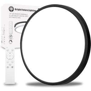 1Pack 20 Inch Remote Control Dimmable Large LED Flush Mount Ceiling Light Panel,40W 4350LM,2700K-6000K Adjustable Color,Ultra Thin Round Black Ceiling Light Fixture for Hallway Kitchen Home Office