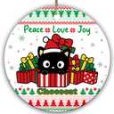 Peace Love Joy Cat Christmas Ornament  Cute Black Cat in Gift Box Holiday Decoration, Ceramic Keepsake for Kitten Lovers, Women, Men, Family & Friends