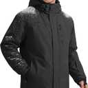 FREE SOLDIER Men's Waterproof Ski Snow Jacket Fleece Lined Warm Winter Rain Jacket with Hood Fully Taped Seams (Large, Black)