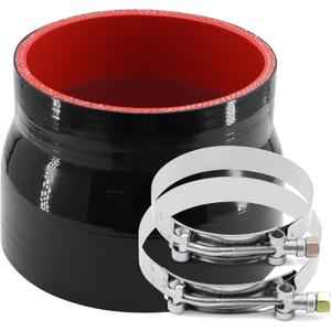 ID 3-1/2 to 4 inches Straight Black Silicone Reducer Coupler with 2 T-Bolt Clamps 4 Layers of Polyester Reinforcement Suitable High Level Turbo Pipe