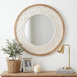 Round Mirror for Bathroom,Wood Farmhouse Vanity Circle Wall Mirror