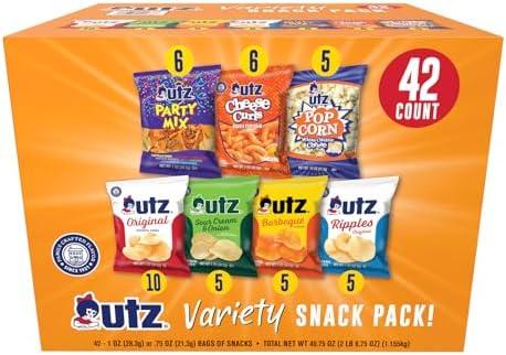 Utz Snack Variety Pack Individual Snacks, Includes Potato Chips, Cheese Curls, Popcorn, and Party Mix, Crunchy Travel Snacks for Lunches, Vending Machines, and Enjoying on the Go Set Of 2(Pack of 42 Each Box), 11/10/2025