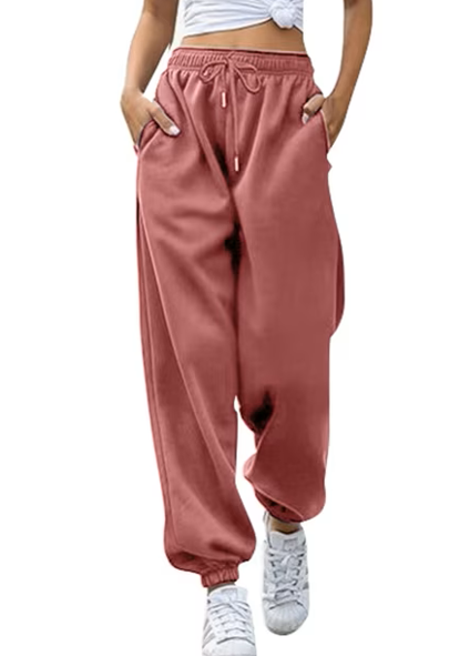 Womens Work Pants Bottom Sweatpants Joggers Pants Workout High Waisted Yoga Pants with Pockets for Women With Drawstring, Brick Red S