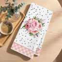 2Pcs Floral Kitchen Towels, Reusable Durable Microfiber Tea Towels for Kitchen Home Bathroom Decor, Vintage Plants Waffle Weave Dish Drying Towel, Flowers Gifts for Women Mom Friend, 24x14 Inch