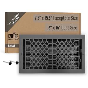 Empire Register Co, Ceiling & Wall Vent Cover - 6x14 inch, Antique Style Design, Textured Black Finish, Metal Damper Attached, Measure Wall Hole Dimensions (not for Floor use)