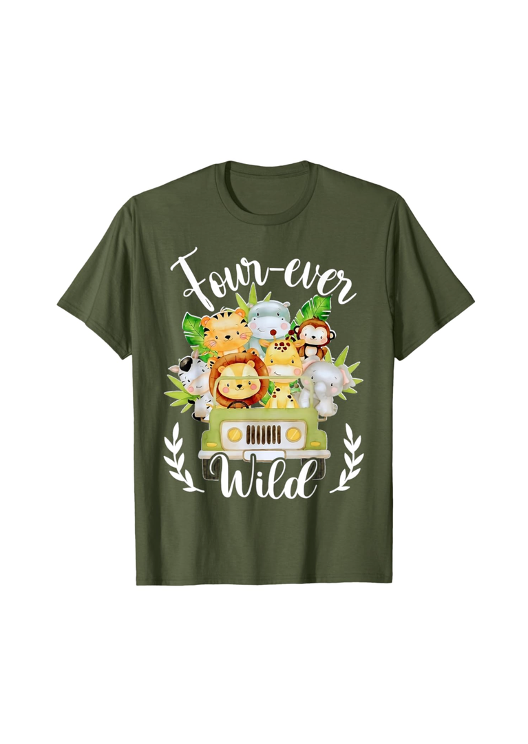 Kids Four-ever Wild 4th Birthday Boy Funny Animals Toddler T-Shirt Size S