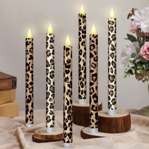 Honoson 6 Pcs Leopard Flameless Taper Candles 10.6 Inch Wild Safari Cheetah Print Candles Battery Operated LED Candlesticks for Animal Theme Jungle Birthday Party Dinner Table Home Bathroom Decor