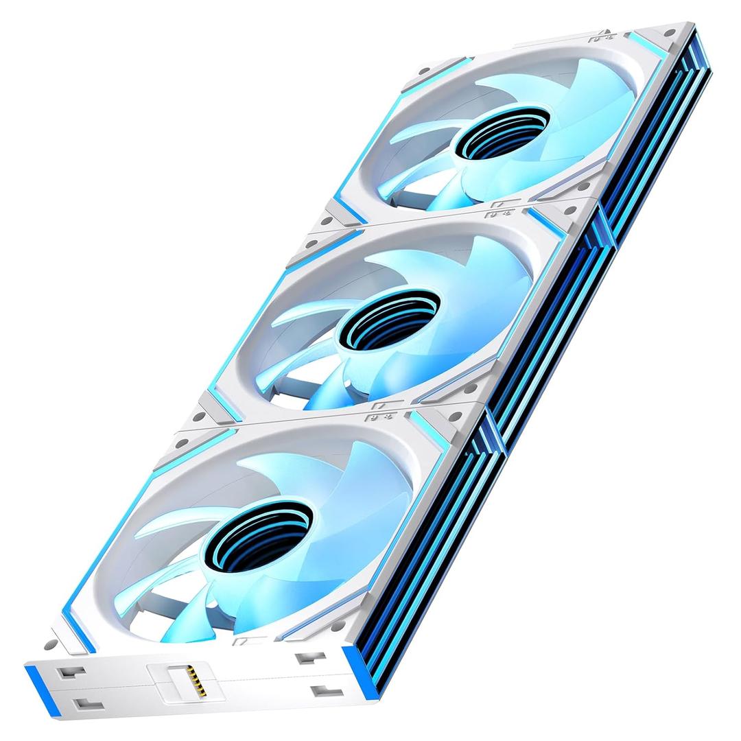 Jungle Leopard Interstellar V2 120mm Case Fan Infinity Mirror Module Daisy-Chain ARGB Fan Triple Pack with Controller Suitable for Computer Case & 360mm AIO Cooler(White-3pack)