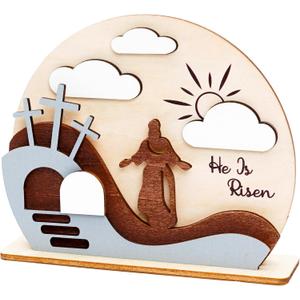 2 x Easter Decoration Jesus Resurrected Tomb, He is Risen Easter Decor, Wood Christian Resurrection Scene, Christian Religious Gifts. Holiday Decorations Jess Display, Gifts for Church, Shelf, Desk