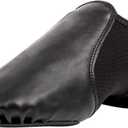 Asyuyu Jazz Shoes for Girls Slip-On Leather (Toddler/Little Kid/Big Kid) - Size 3.5 Big Kid for Dance Class & Stage - Black/Tan Split Sole Flexible