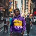 City Night View Silhouette Skyline Football Hoodie Gift for Men Football Sweatshirt Pullover Top Long Sleeve Hoodie (Medium, Purple-yellow)