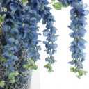 Dailisen 3 Strands 40'' Silk Blue Wisteria Artificial Flowers, Fake Wisteria Floral Hanging Plant Garland, for Home Decor, Party, Floor Vase, Balcony, Wedding Arrangement Decoration (Blue)