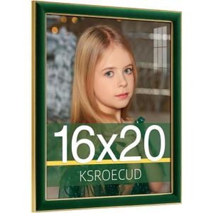 16x20 Velvet Picture Frame, Green 16x20 Velvet Photo Frame with Vintage Gold Border, 16 by 20 Poster Frame with HD Real Glass Horizontal & Vertical Display for Tabletop and Wall Decor (1 Pack)