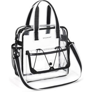 BAGSMART Clear Bag for Stadium Events, 12x6x12 Small Tote Bag with Zipper, Clear Crossbody bag for Festival Essentials (Charcoal)