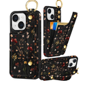 Petitian for iPhone 15 Case with Wallet - Women Girls Cute Girly Aesthetic Unique Design with Leather Credit Card Holder Cardholder Stand Wristband for Apple 15, Grow Flower