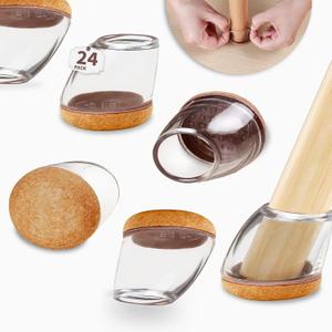 24 PCS Chair Leg Protectors for Hardwood Floors, Round Silicone Cups with Felt Pads for 15-25 Slanted Legs, Table Chair Leg Covers to Protect Floors, Anti-Scratch & Noise(Clear, Fit 1.1"-1.4")