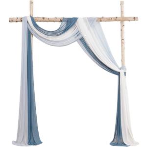 Floroom Wedding Arch Draping Fabric 3 Panels 20Ft Chiffon Fabric Drapes Arbor Drapery Wedding Ceremony Reception Swag Decorations (Dusty Blue +Powder Blue +White)