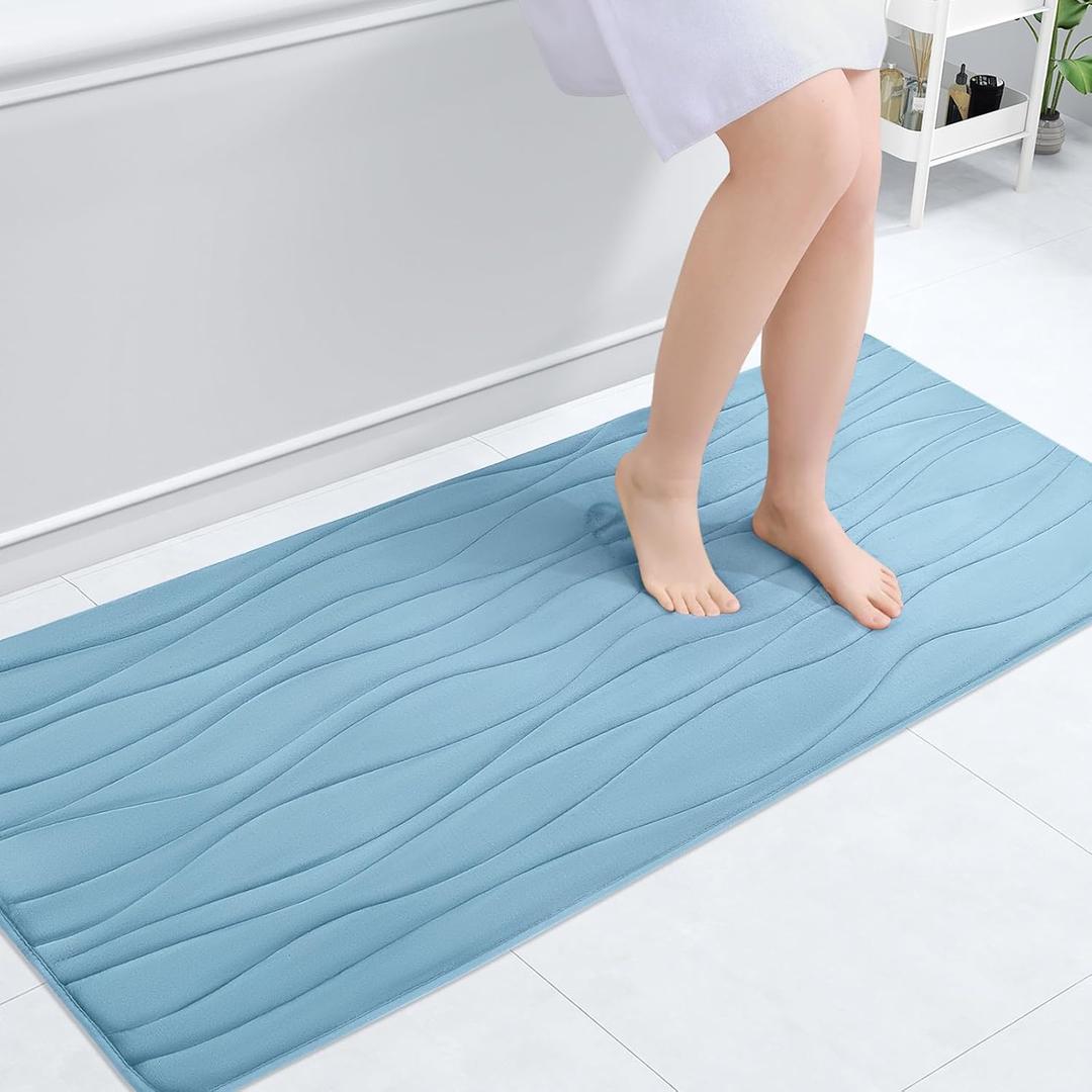 Buganda Memory Foam Bathroom Rug Mat 47x20, Extra Soft and Absorbent Bath Mats, Non-Slip and Machine Washable Bath Rugs for Bathroom Floor,Tub and Shower, Blue