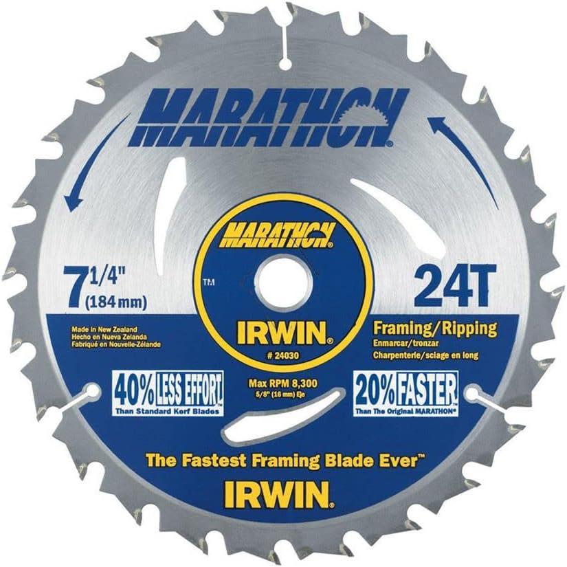 IRWIN Tools MARATHON Carbide Corded Circular Saw Blade, 7 1/4-inch, 24T (24030)