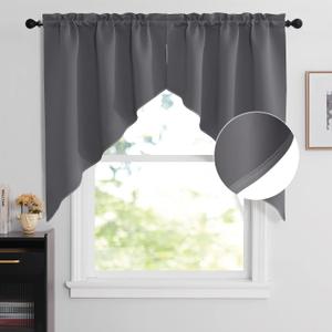 NICETOWN Rustic Kitchen Swag Curtain Valances, Breathable Rod Pocket Blackout Window Tiers, Soft Farmhouse Window Decor for Cafe, Living Room (2 Panels, Grey, Each Panel 36" Wide x 45" Long)