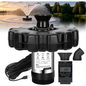 Pond Fountain Aerator, 1HP 110V 750W 15000 GPH Fountain Pump with Timer, Fully Automatic Lake Floating Fountain, 100 FT Power Cord, Pond Fountains for Small Large Ponds Lake