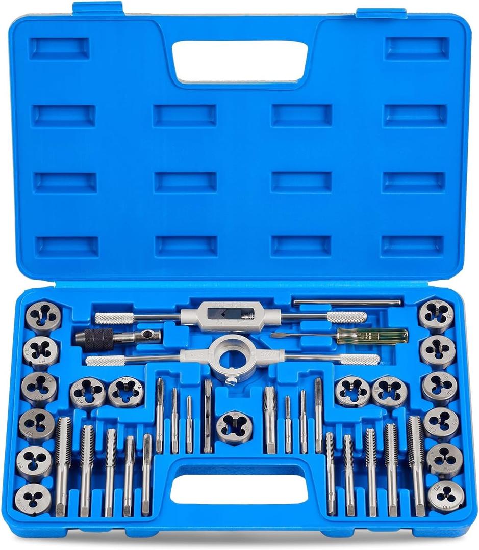 Orion Motor Tech Tap and Die Set Metric | M3, M4, M5, M6, M7, M8, M10, M12 Tap Set and Die Set | Thread Repair Kits for Threading and Rethreading Internal and External Threads (40 pc Metric)