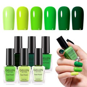 GELLEN Green Nail Polish, Quick Air Dry Non-gel Regular Nail Polish No Light Needed for Finger Toe & Fake Nails | 6-color Spring Summer Full Size Green, Apply 2 Thin Coats | Toxin TPO HEMA Free