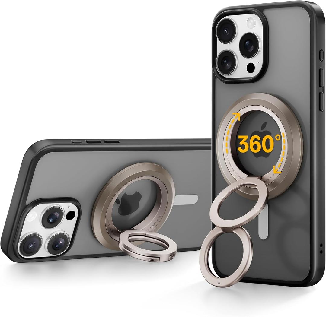 SYNCWIRE for MagSafe Ring Phone Holder, 360 Rotation Magnetic Cell Phone Grip Dual-Sided Magnets Phone Ring Kickstand Compatible with iPhone 17 16 15 14 13 12 Pro Max MagSafe, Android, Samsung etc. (Desert Gold)