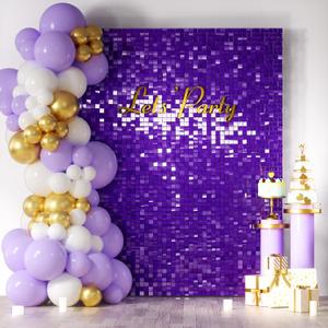 COKAOBE Purple Shimmer Wall Backdrop, 24PCS Square Sequin Shimmer Backdrop Panel, Photo Backdrops for Birthday, Anniversary, Wedding, Graduation & Bachelorette Party Decoration