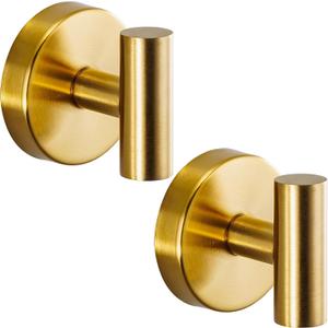 Suction Cup Hooks for Shower - Bathroom Reusable Hooks for Towels, Robes & Loofah - No-Drill Mounting on Kitchen,Walls,Metal,Glass,Mirrors,Tile & Smooth Non-Porous Surfaces (2, Brushed Gold)