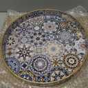 Fuukou Round Serving Tray with Handles - Boho Coffee Table Tray Serving Tray, Large Tray for Ottoman Coffee Table, Modern Decorative Tray for Living Room