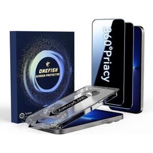 OneFish for iPhone 16e/13/13 Pro/14 Privacy Screen Protector, 4-Way 360 Anti-Spy Tempered Glass, 9H Hardness, HD Clear Anti-Fingerprint 3D Curved Edges, Case-Friendly & Easy Installation [2 Pack]