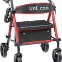Rollator Walkers with Seat, Rollator Walker with Durable, 8'' Big Wheels, 350 lb. Weight Capacity, Adjustable Handles and Seat Height Lightweight Rolling Walker for Seniors-Red