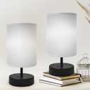 DEGNJU Small Lamp for Bedroom, Bedside Lamps for Night Stands, Mini Minimalist Table Lamp with Round Gray Fabric Shade, 9 Inch Desk Reading Lamp for Dorm Room Living Room Office Room, 2 Pack