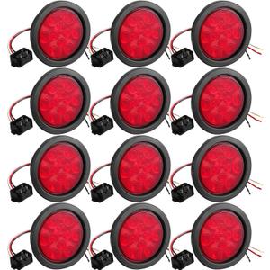 Treela 4 Inch Round LED Trailer Tail Lights, 10 LED Trailer Marker Lights Waterproof 12v Turn Brake Stop Light Sealed Flush Mount for Truck RV Boat(Red,12)