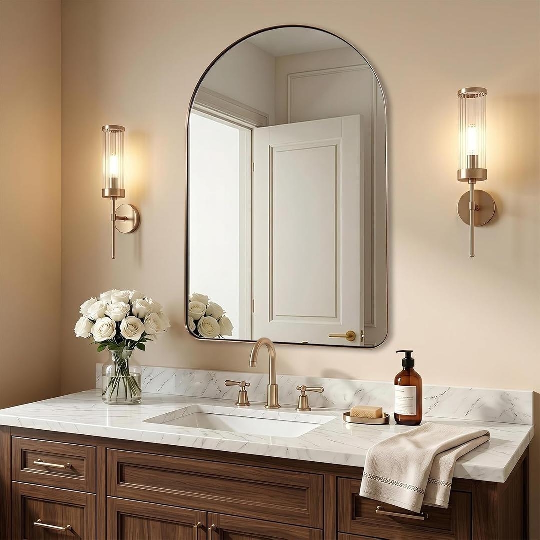 ANDY STAR Brushed Champagne Bronze Arched Bathroom Mirror 22x35 Inch