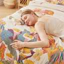 LUTBM Boho Throw Blanket 100% Cotton Soft Bed Throw Twin Lightweight Blanket Floral Bird and Butterfly Room Decor Breathable Bed Blankets,60"x80" All Season Reversible Blankets for Sofa Couch Chair