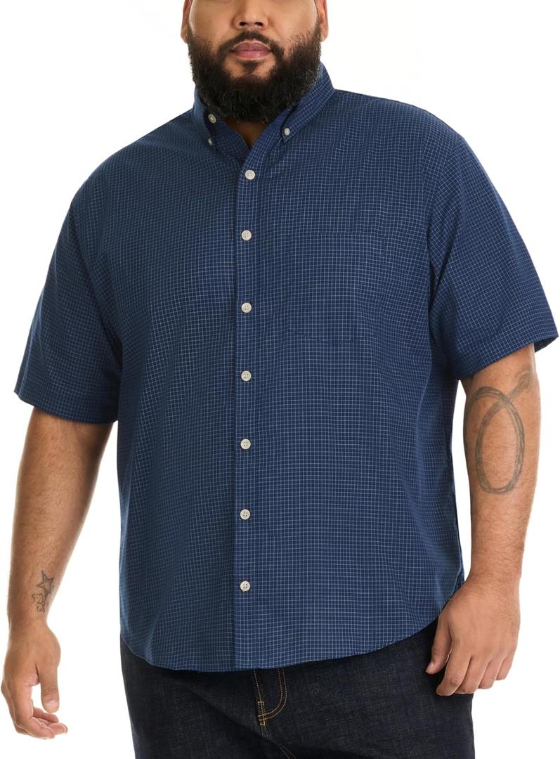 Van Heusen Men's Big and Tall Wrinkle Free Short Sleeve Button Down Shirt, No-Tuck Length, Comfortable Stretch Fabric (3X-Large, Carbon Blue)