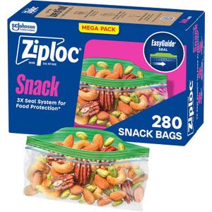 Ziploc Snack Bags, Easy Open and Close, Plastic Food Storage Bags, 280 Bags Total