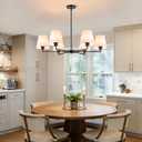 36" Black Dining Room Light Fixture, No Assembly Required 6-Lights Kitchen Chandelier for Dining Room with White Fabric Shade, Chandelier Ceiling Light Fixture for Kitchen Island Bulb Not Included