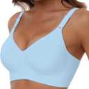 HORISUN Comfortable Seamless Full Coverage Bra for Women Wireless Bras with Soft Support Regular and Plus Size (X-Large, Sky Blue)