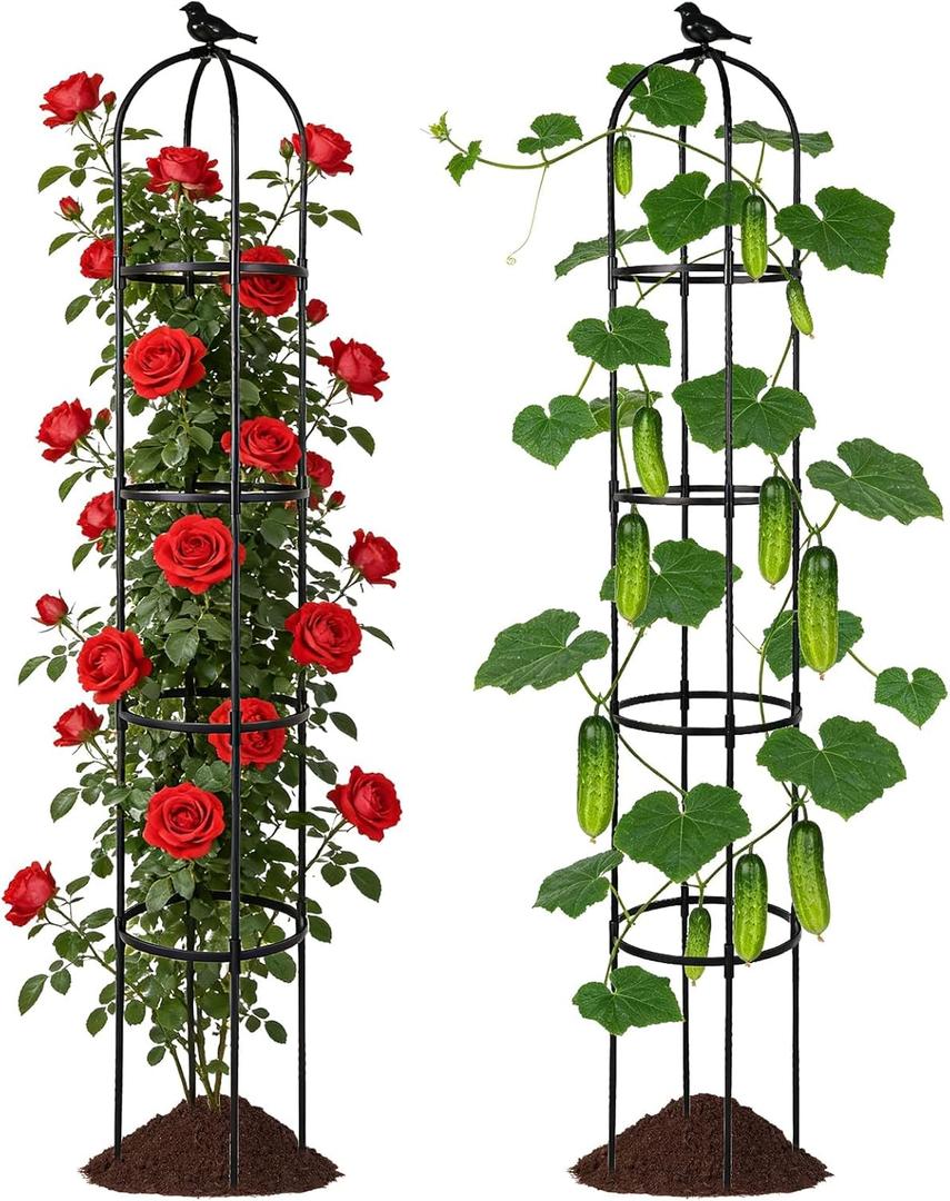 Garden Obelisk Trellis for Climbing Plants Outdoor, 6.3 ft Tall Trellis for Roses Clematis Jasmine Ivy Flower Light Climbing Vines Potted Plant Support, Patio, Yard, Black, 1PC