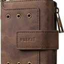 VULKIT Vintage Leather Tirfold POP UP Wallet RFID Protected, Coffee Brown